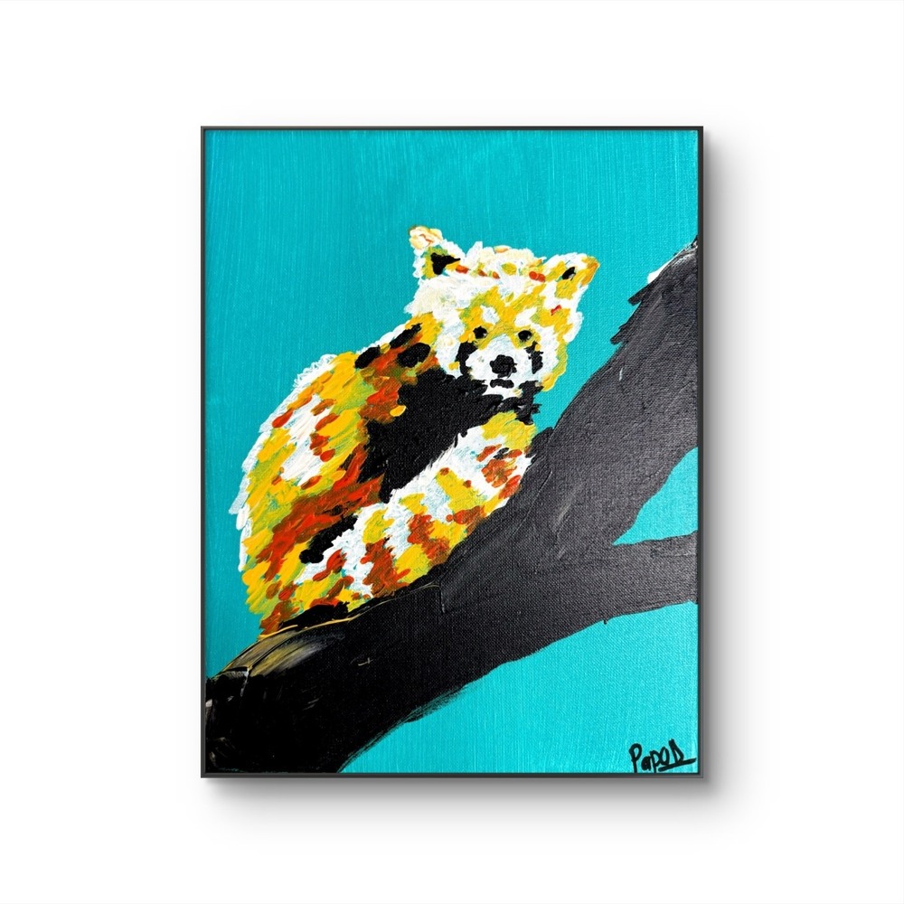 Papa Diouf Red Panda Original Acrylic Painting Wildlife Art 11x14 New